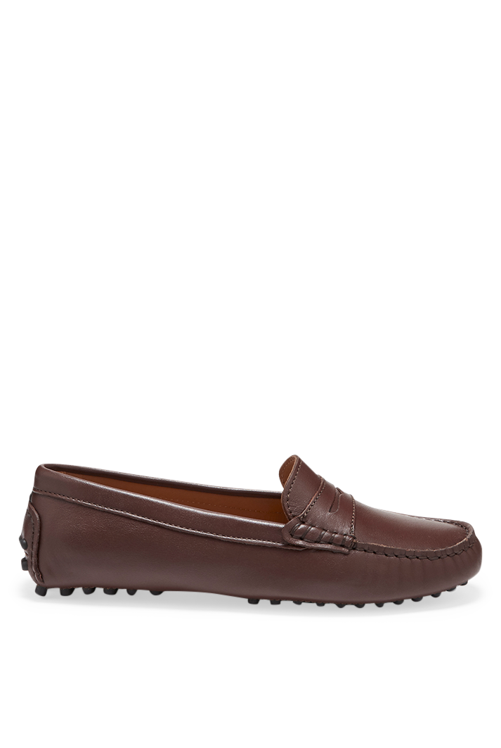 Women's Brown Leather Penny Driving Loafers