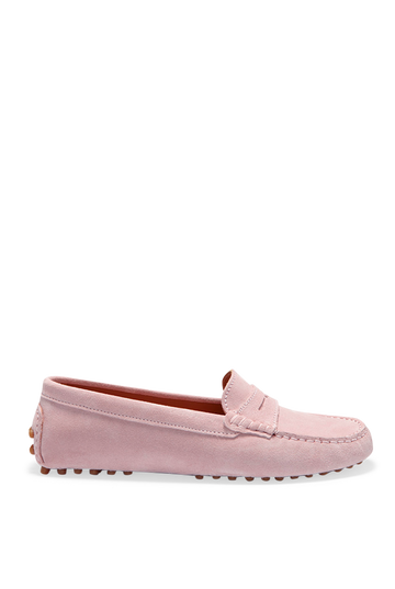 Women's Pink Suede Penny Driving Loafers
