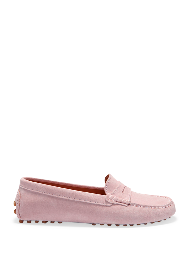 Women's Pink Suede Penny Driving Loafers