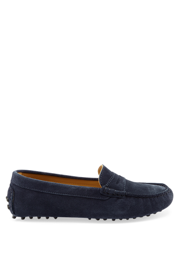 Women's Navy Suede Penny Driving Loafers
