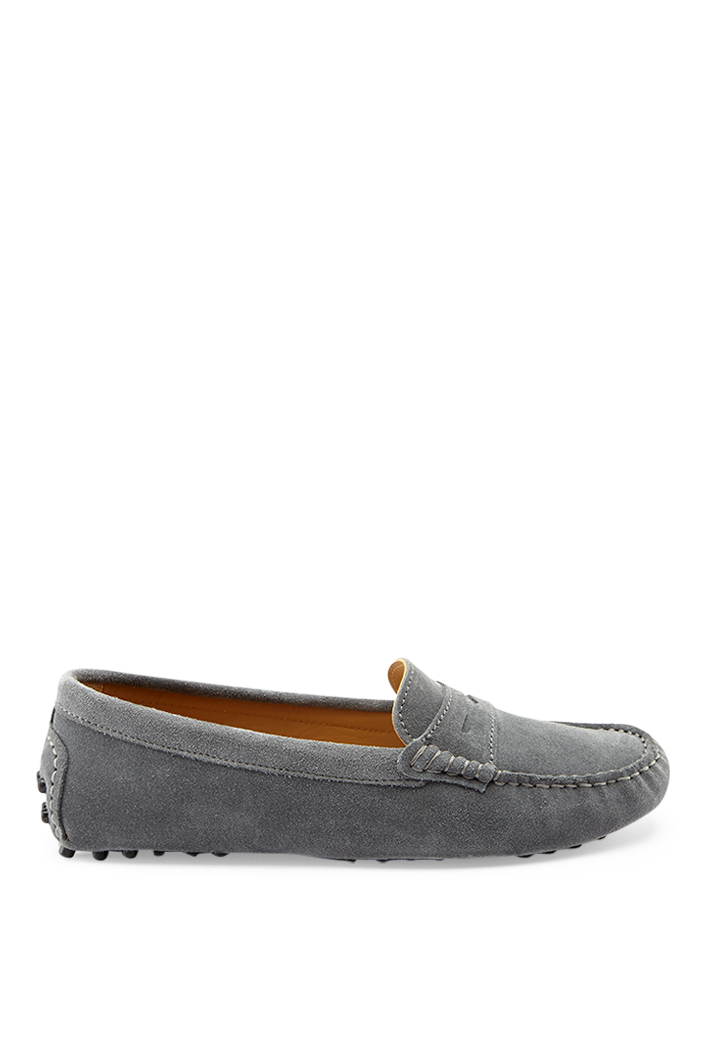Women's Grey Suede Penny Driving Loafers