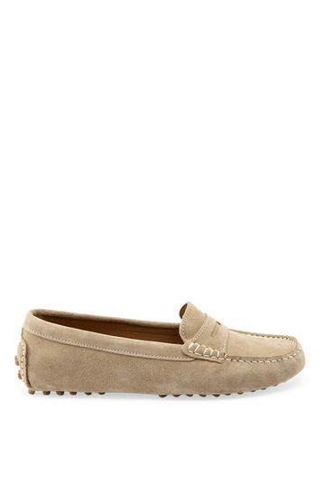 Women's Taupe Suede Penny Driving Loafers