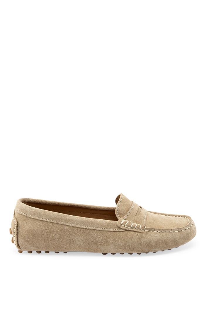 Women's Taupe Suede Penny Driving Loafers