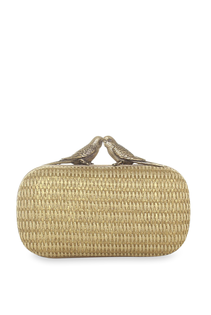 Birds Gold Straw Clutch Bag
