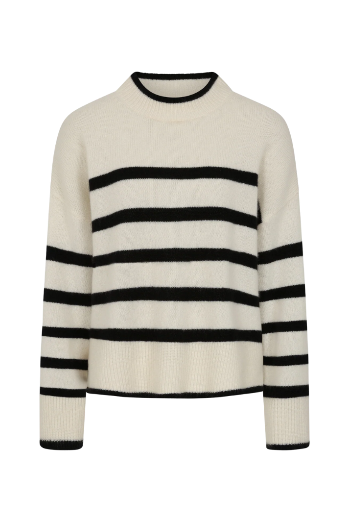 Chunky Cashmere Striped Sweater in Chalk White and Black