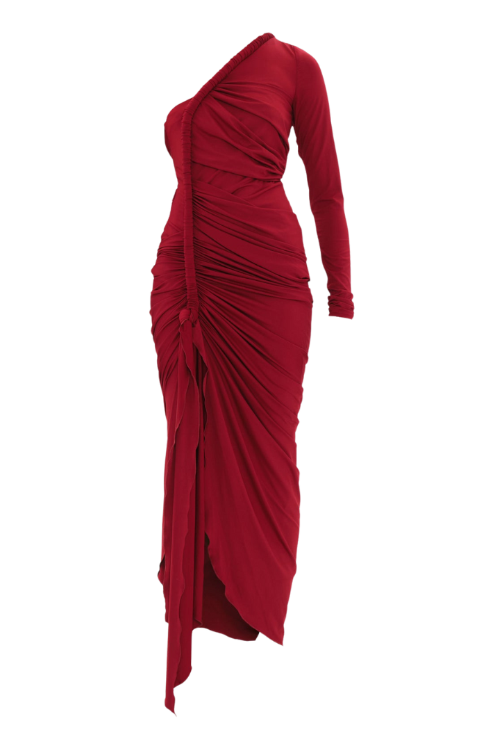 Turi Asymmetric Mesh Dress | Red