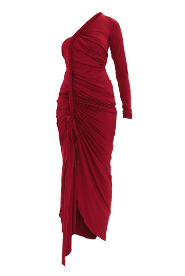 Turi Asymmetric Mesh Dress | Red