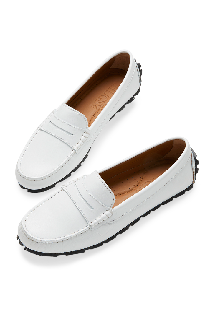 Women's Tyre Sole White Penny Loafers