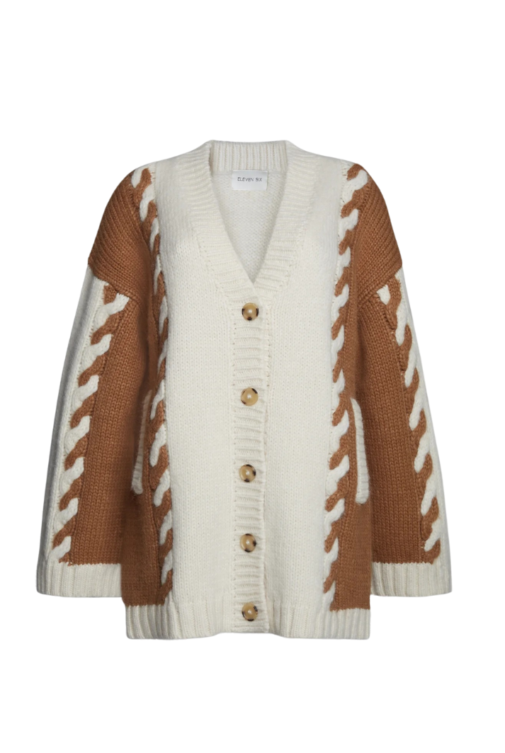 Zoe Alpaca Cardigan in Ivory and Camel