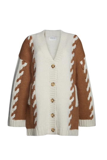 Zoe Alpaca Cardigan in Ivory and Camel