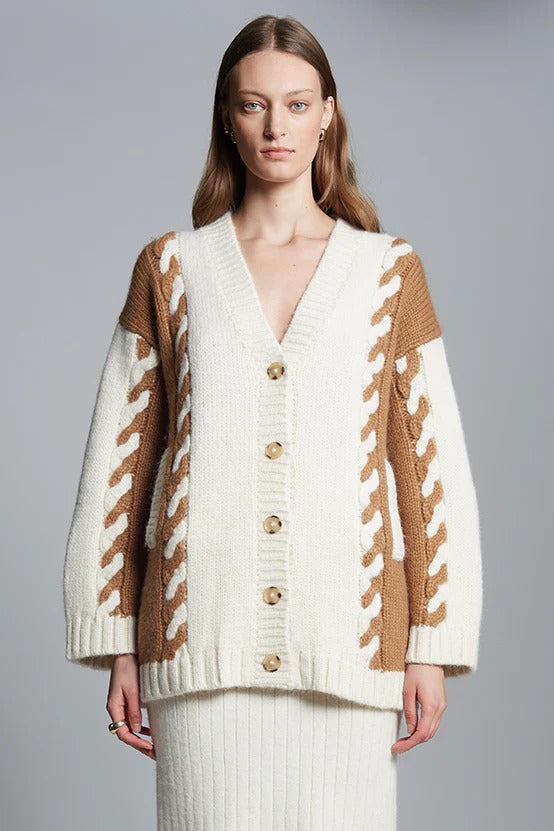 Zoe Alpaca Cardigan in Ivory and Camel