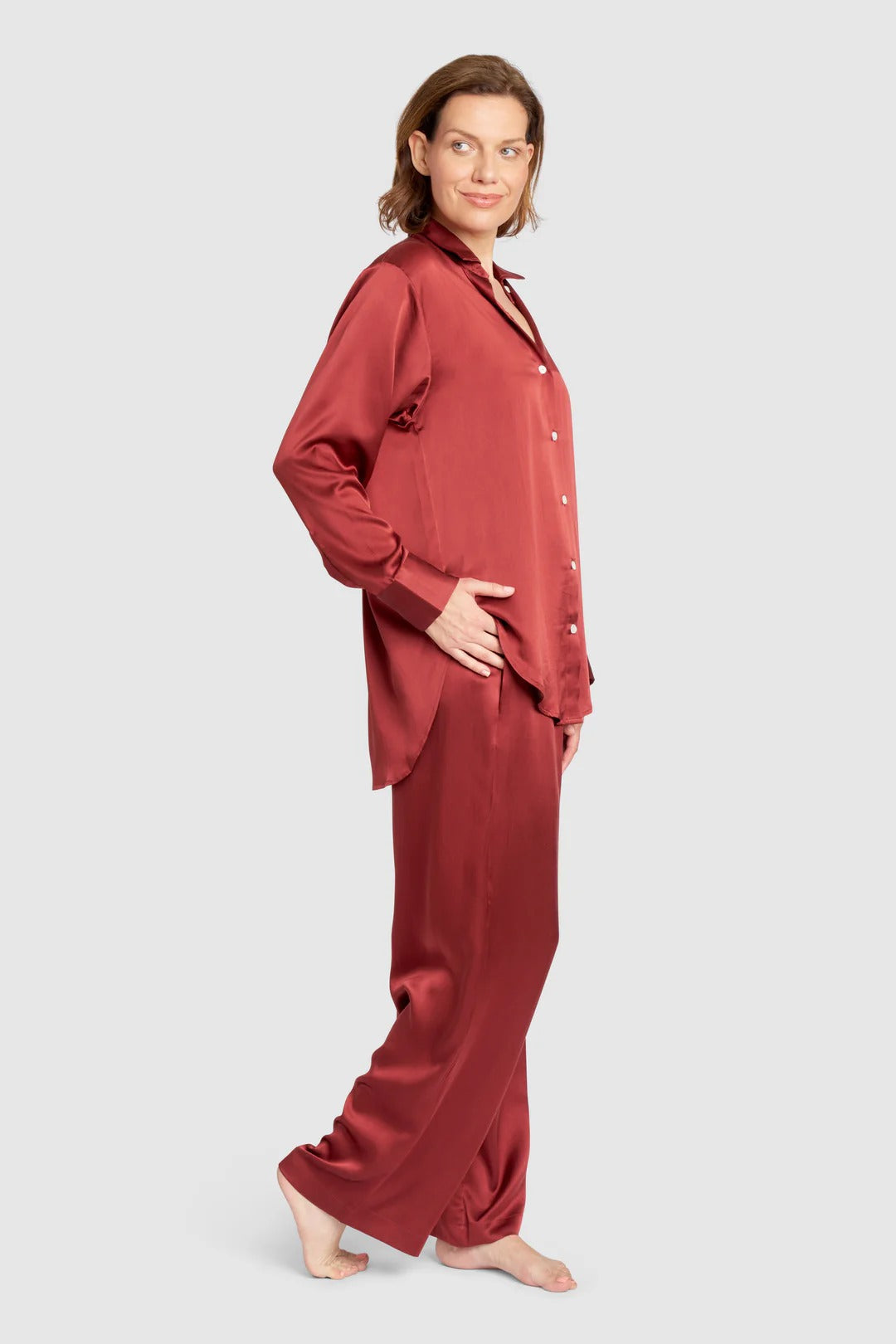 Oversized Organic Silk Pyjama Set in Burgundy