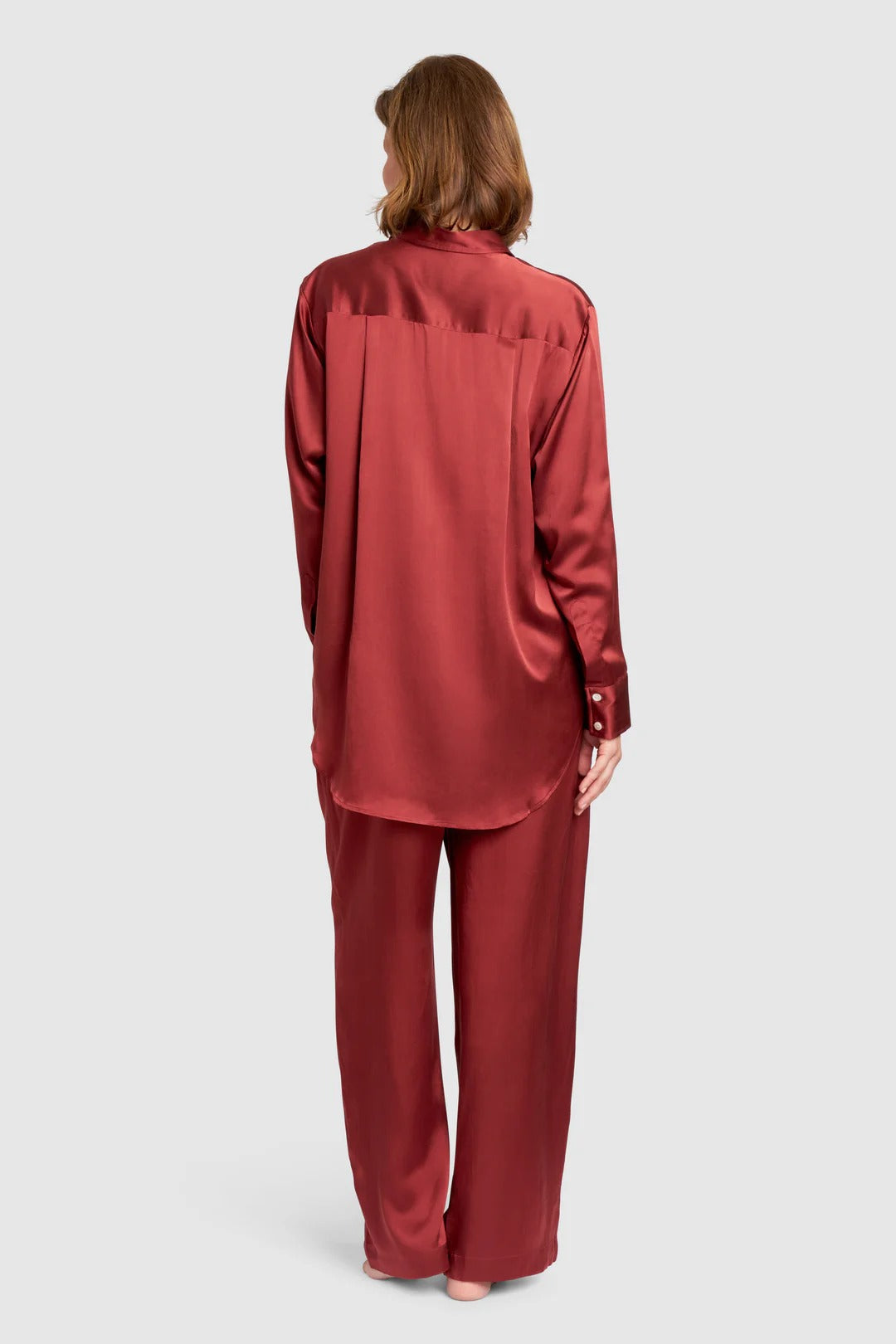 Oversized Organic Silk Pyjama Set in Burgundy