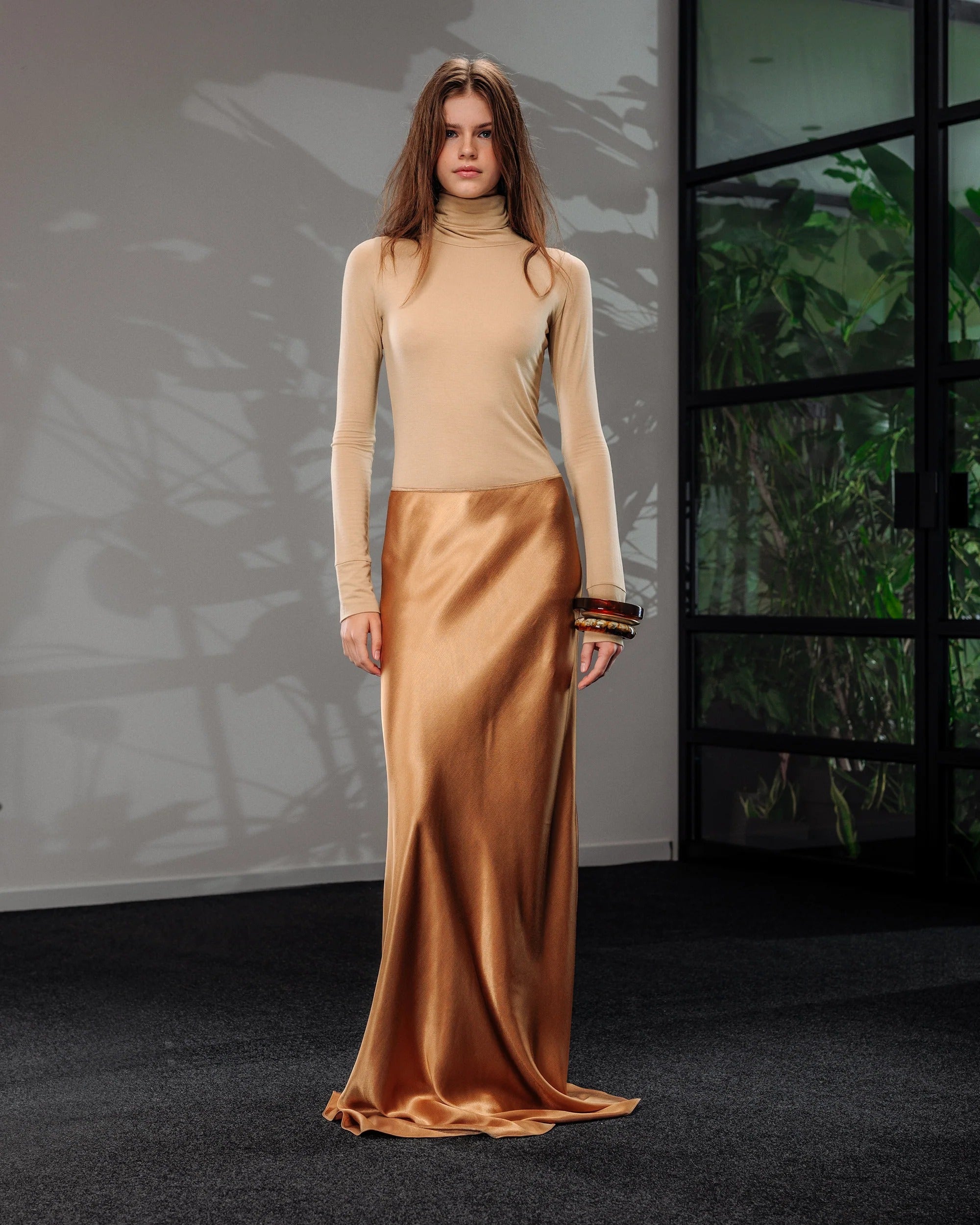 Gold Satin Maxi Skirt