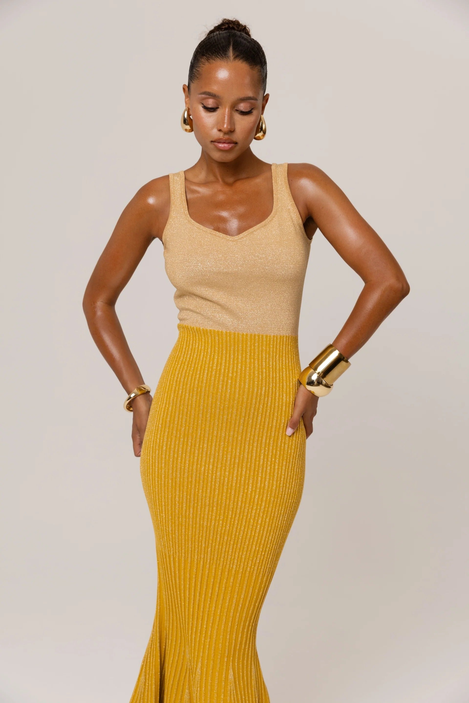 Golden Hour Metallic Knit Dress