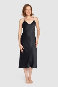 Organic Silk Slip Dress in Black