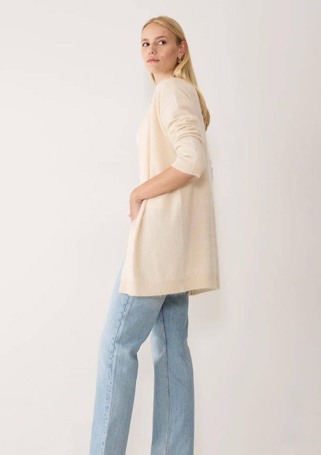 Brushed Cashmere Cardigan | Porcelaine White