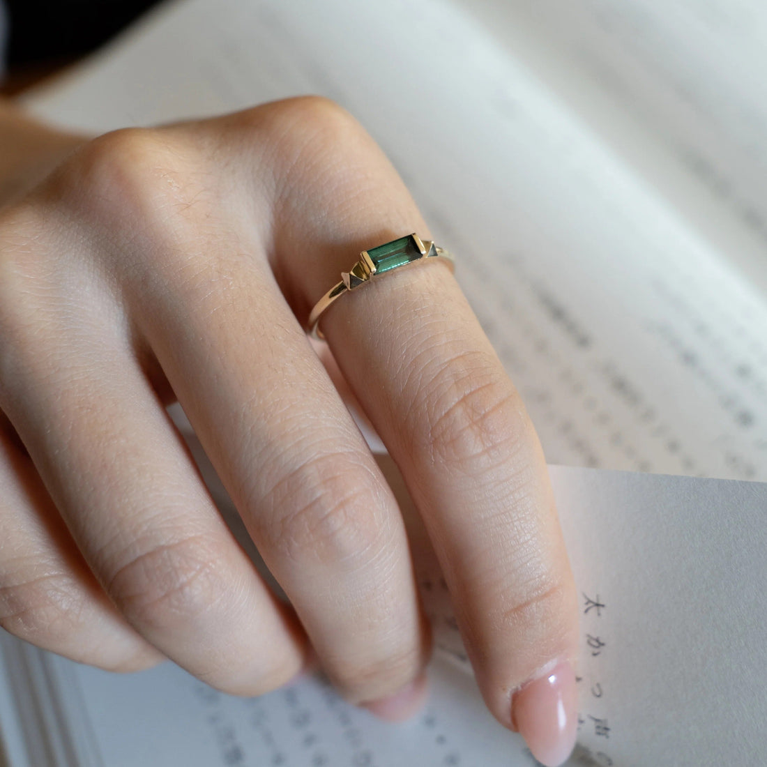 Debbie Dualis Baguette Tourmaline Ring | 14K Gold