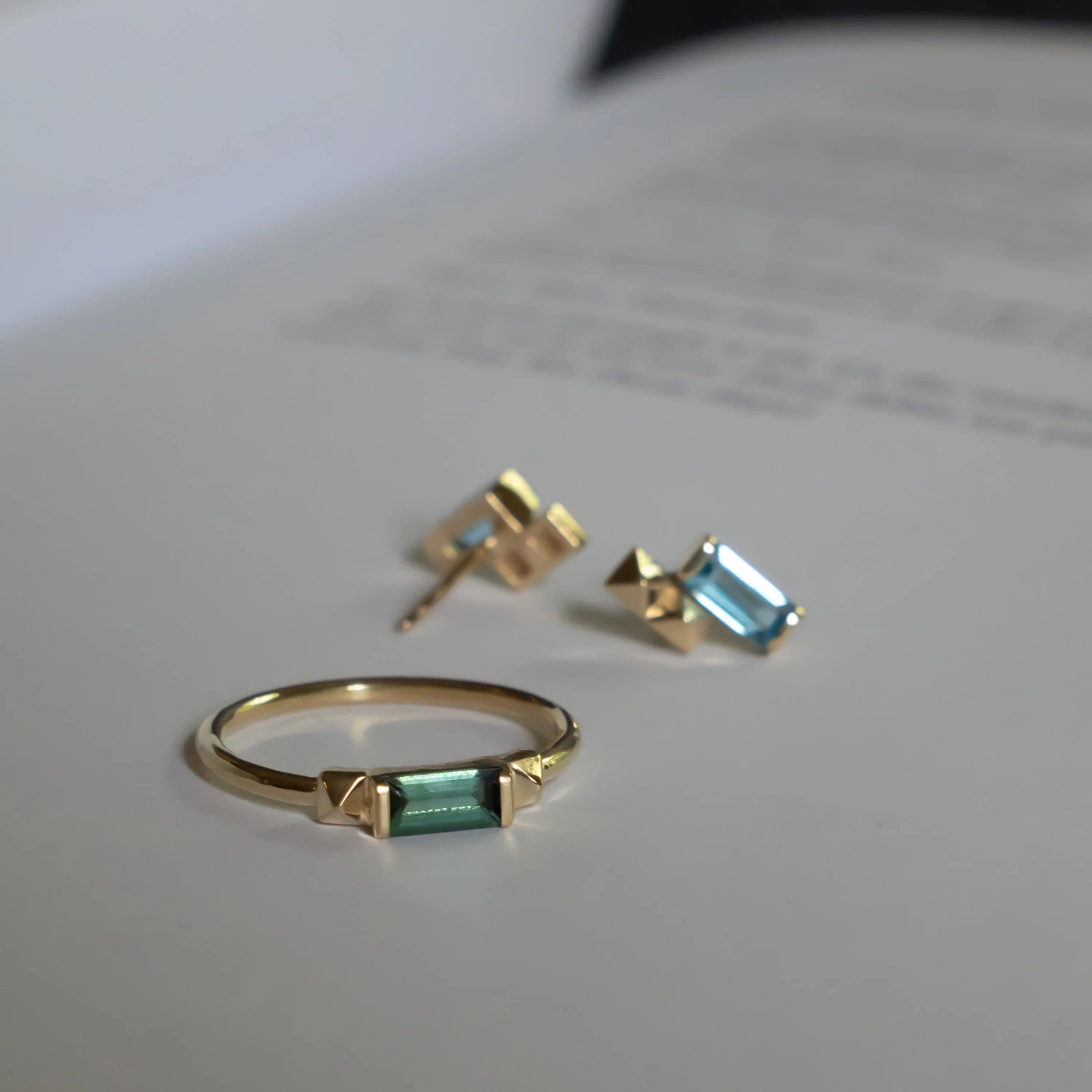 Debbie Dualis Baguette Tourmaline Ring | 14K Gold
