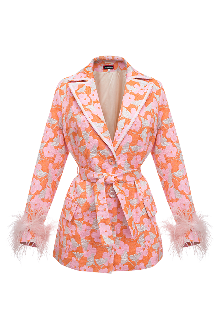 Pink Jacqueline Jacket With Detachable Feather Cuffs