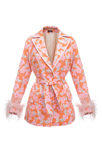 Pink Jacqueline Jacket With Detachable Feather Cuffs