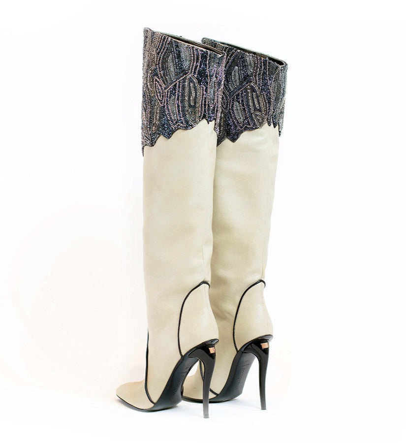 Persephone Embellished Vegan Leather Over-the-knee Boots