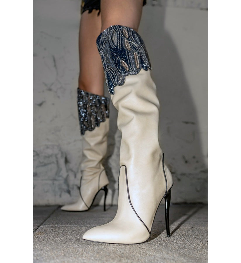 Persephone Embellished Vegan Leather Over-the-knee Boots