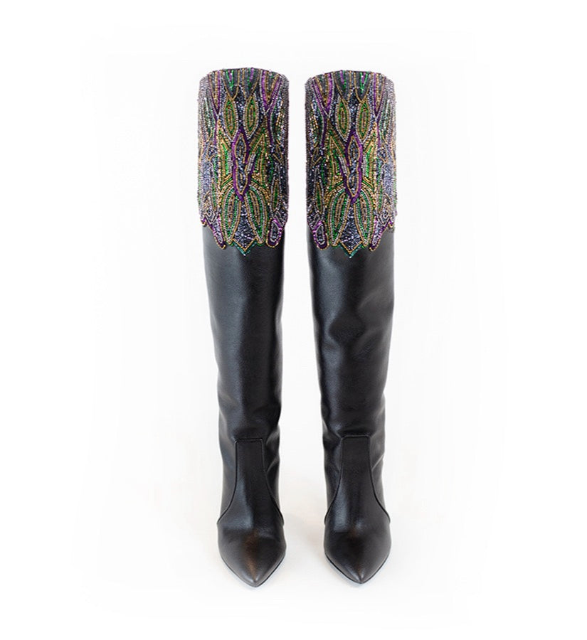 Persephone Embellished Vegan Leather Over-the-knee Boots