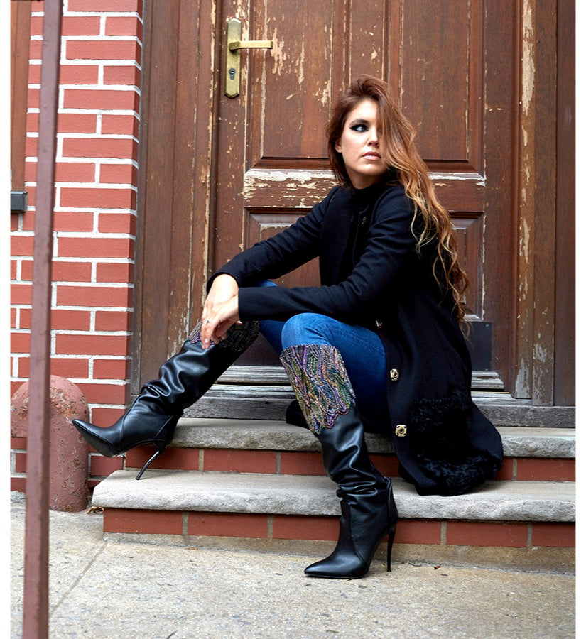 Persephone Embellished Vegan Leather Over-the-knee Boots